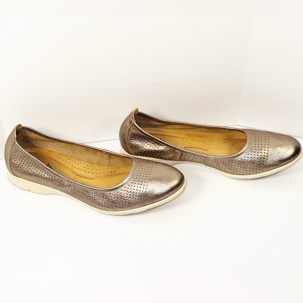 Clarks Jenette Ease Ballet Flats Metallic‎ Leather Loafer Perforated Comfort 8.5